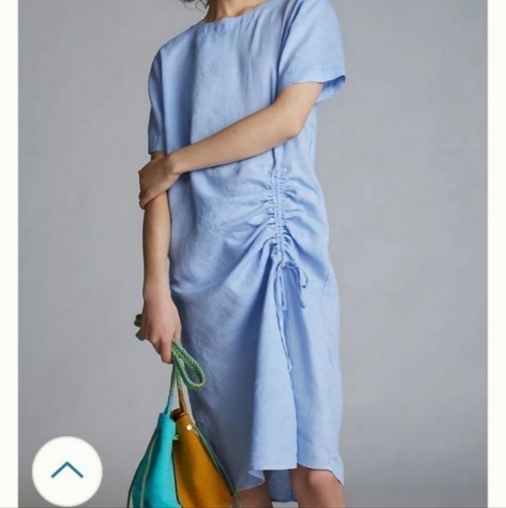 Anthropologie Stateside Womens Linen Blue Tie Front Midi Dress Size Small